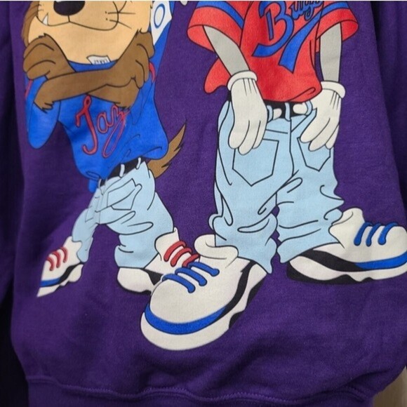 Looney Tunes Bugs Bunny Tasmanian Devil Baseball Purple Crewneck Vintage Sweater - Picture 3 of 8